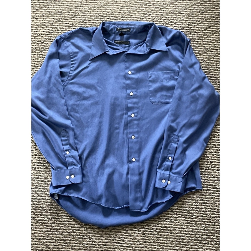 Geoffrey Beene Men's Blue Button Down Regular Fit Wrinkle Free Shirt 17.5 34/35